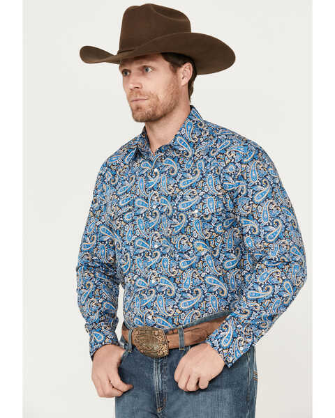 Image #2 - Roper Men's Amarillo Clear Skies Long Sleeve Pearl Snap Western Shirt, Blue, hi-res