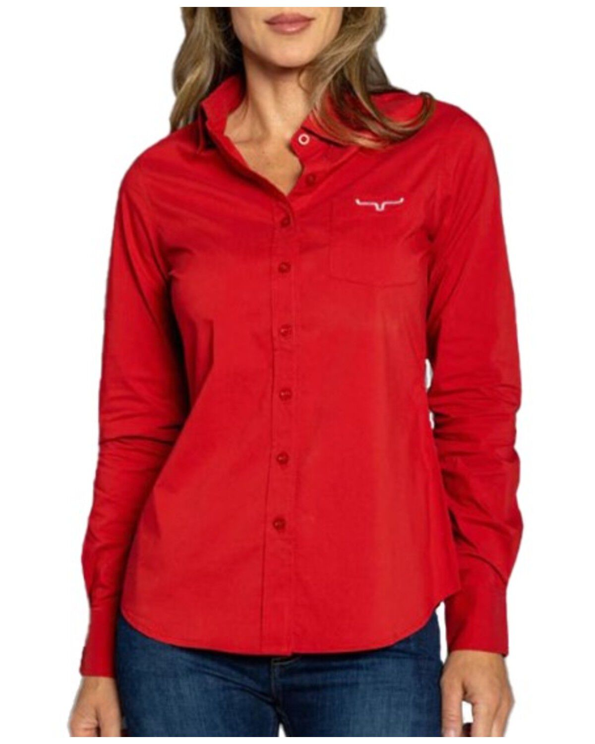 Image #1 - Kimes Ranch Women's Team Button Down Long Sleeve Shirt, Red, hi-res