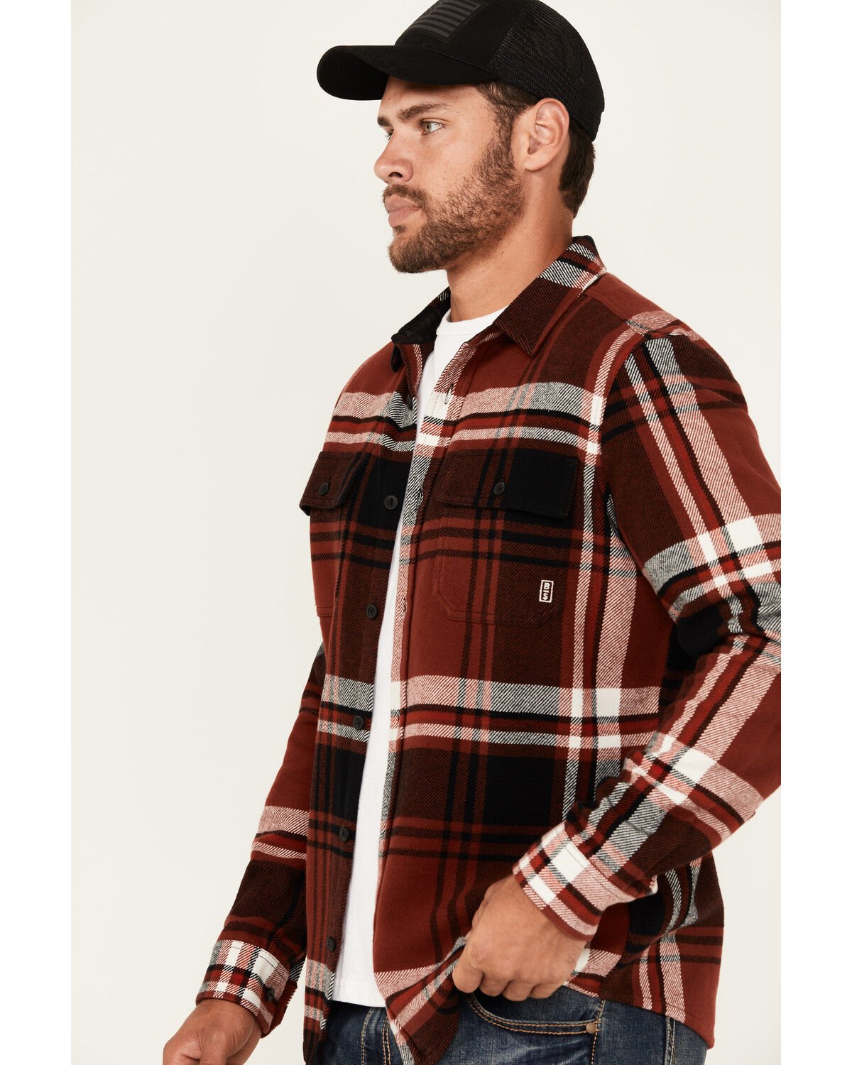 Image #2 - Brothers and Sons Men's Barrell Burley Plaid Print Long Sleeve Button-Down Flannel Shirt, Dark Red, hi-res