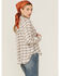 Beyond The Radar Women's Featherweight Floral Plaid Print Long Sleeve Shirt, Cream, hi-res