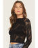 Image #2 - By Together Women's Floral Mesh Long Sleeve Top, Black, hi-res
