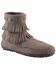 Minnetonka Double Fringe Side Zip Moccasin, Grey, hi-res