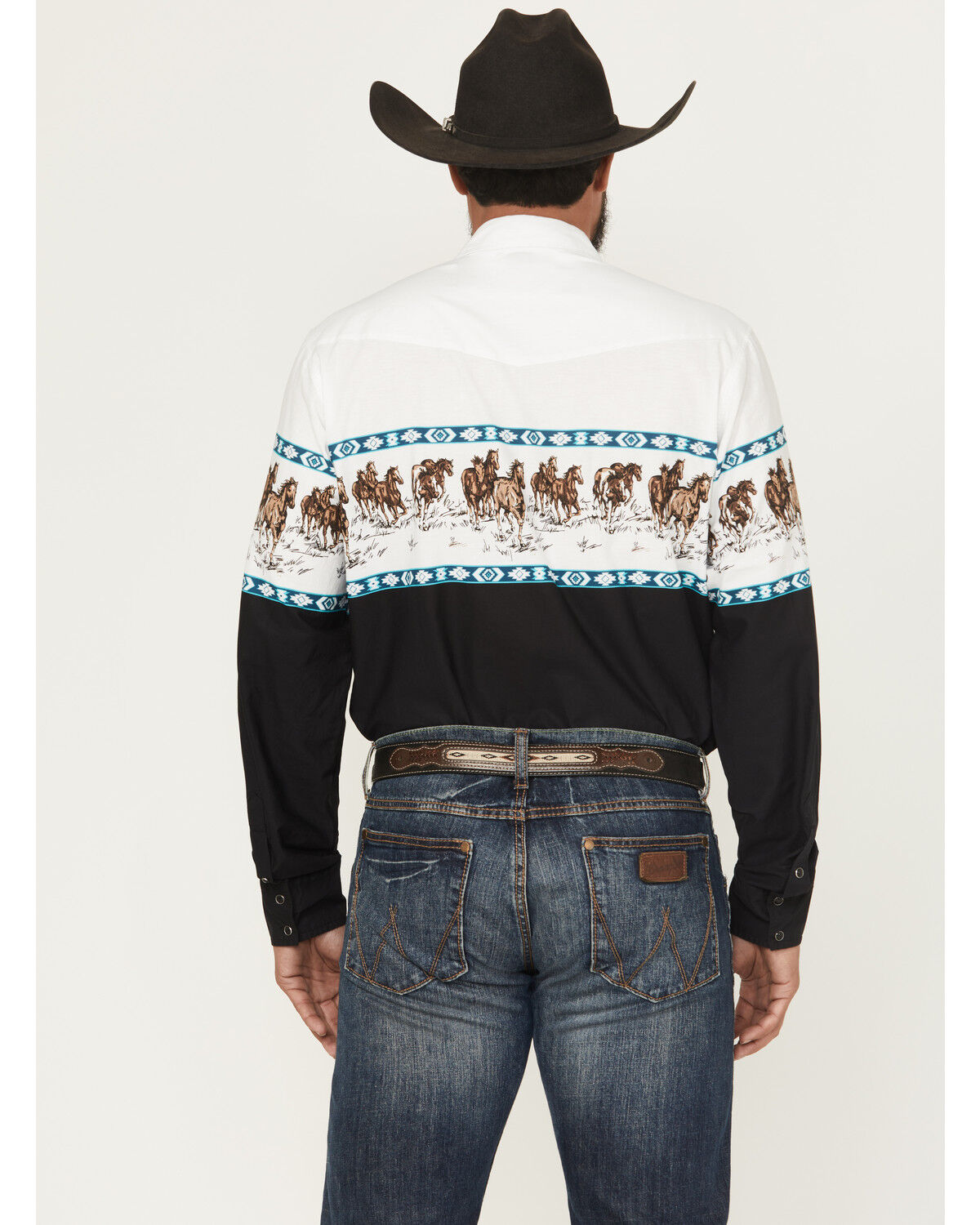 Image #4 - Roper Men's Horse Border Print Long Sleeve Snap Western Shirt, White, hi-res