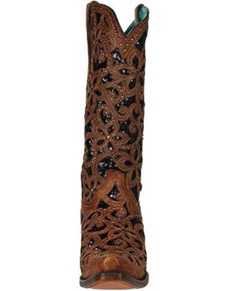 Image #3 - Corral Women's Black Inlay Western Boots - Snip Toe, Black/tan, hi-res