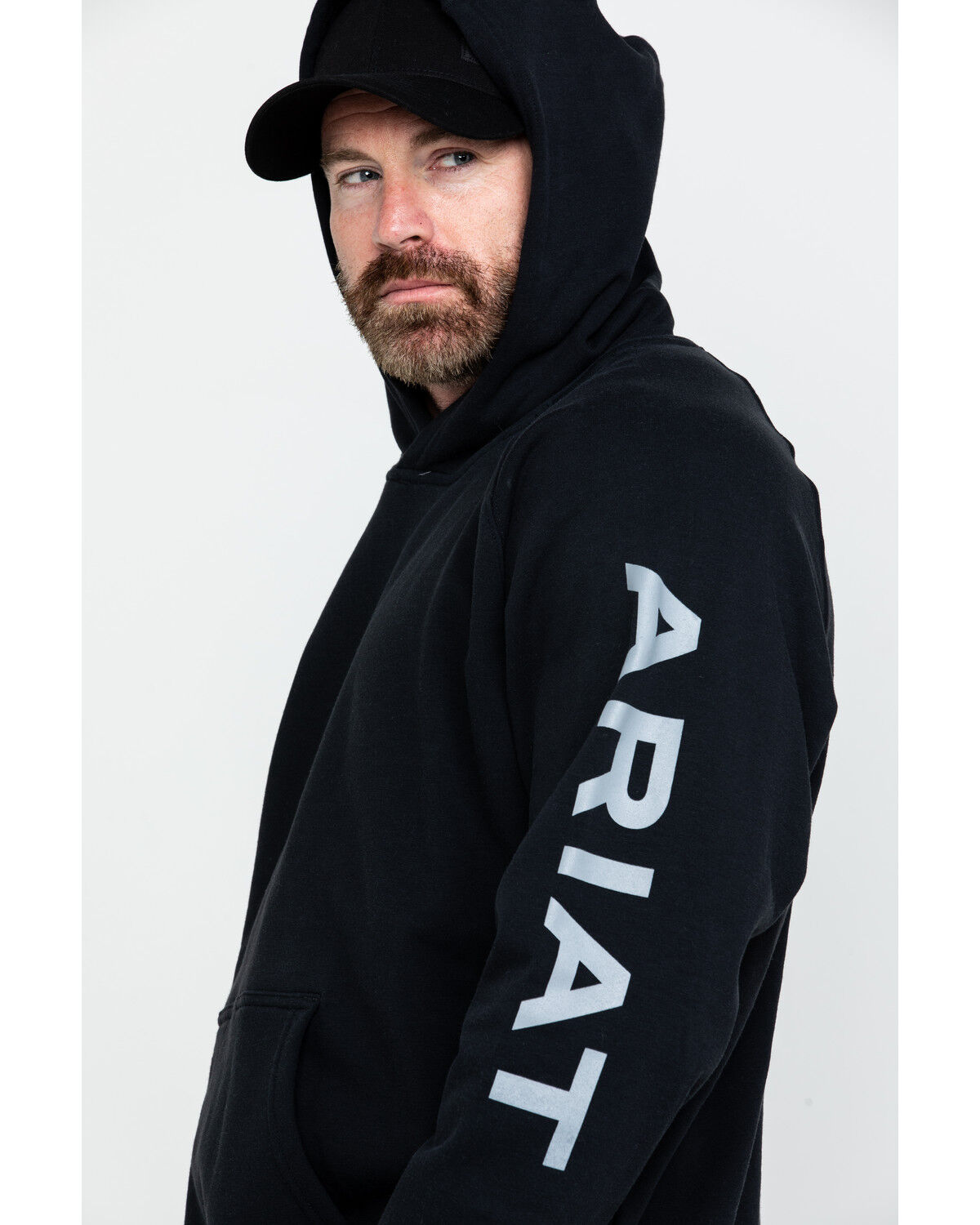 Image #3 - Ariat Men's FR Primo Fleece Logo Work Hooded Sweatshirt - Tall, Black, hi-res