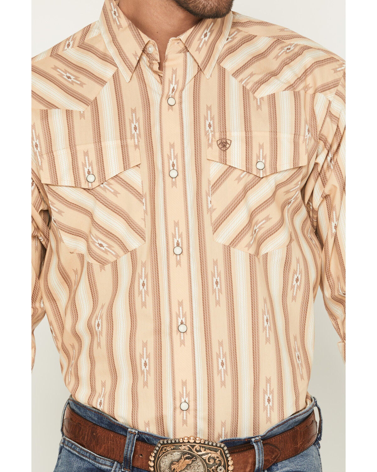 Image #3 - Ariat Men's Tommy Southwestern Print Long Sleeve Snap Western Shirt, Tan, hi-res