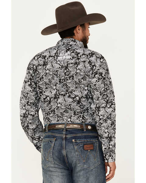 Image #4 - Cowboy Hardware Men's Floral Paisley Print Long Sleeve Snap Western Shirt, Black, hi-res