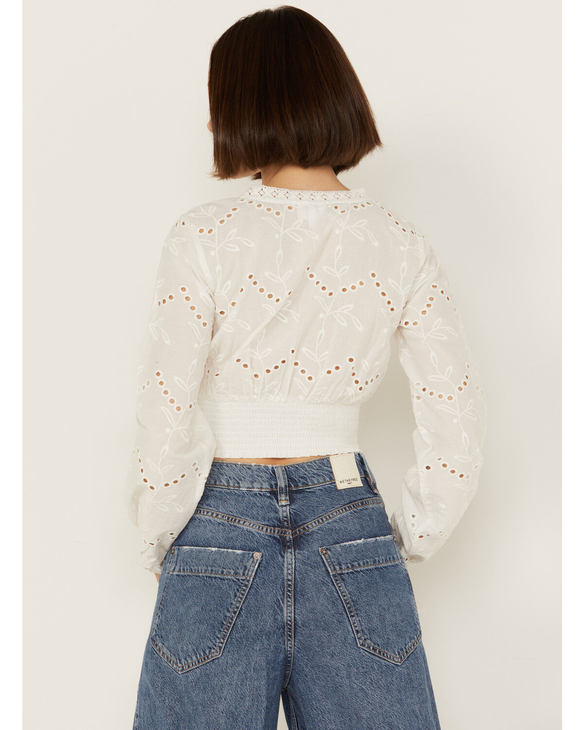 Image #4 - Shyanne Women's Smocked Waist Long Sleeve Crop Top, White, hi-res
