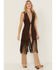 Image #1 - Shyanne Women's Embossed Southwestern Print Fringe Faux Suede Vest, Dark Brown, hi-res