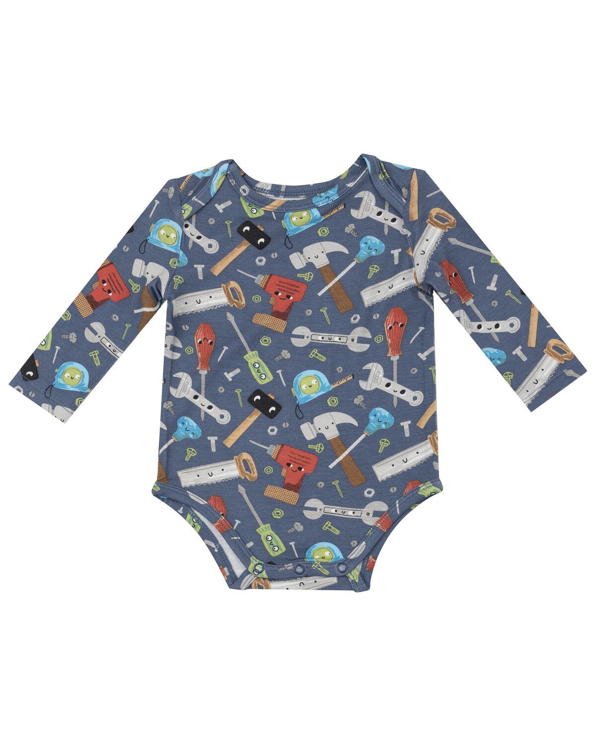 Image #1 - Angel Dear Infant Boys' Happy Tools Conversation Print Long Sleeve Onesie, Blue, hi-res