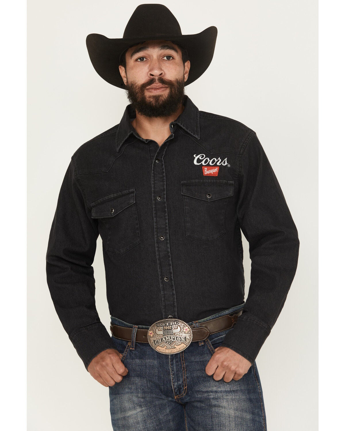 Image #1 - Coors Men's Boot Barn Exclusive Logo Embroidered Long Sleeve Snap Denim Shirt, Black, hi-res