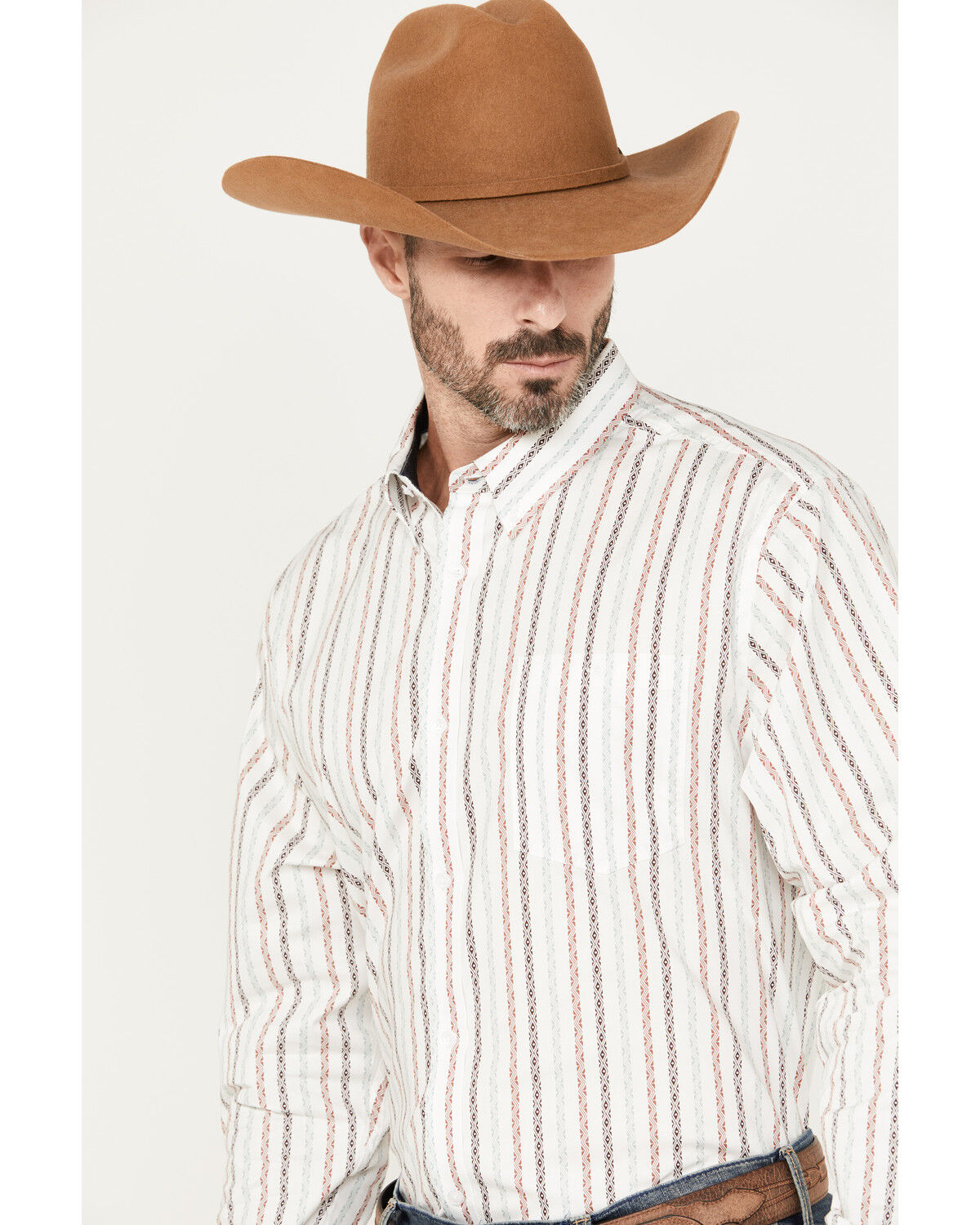 Image #2 - RANK 45® Men's Stormy Southwestern Striped Print Long Sleeve Button-Down Stretch Western Shirt, Gold, hi-res