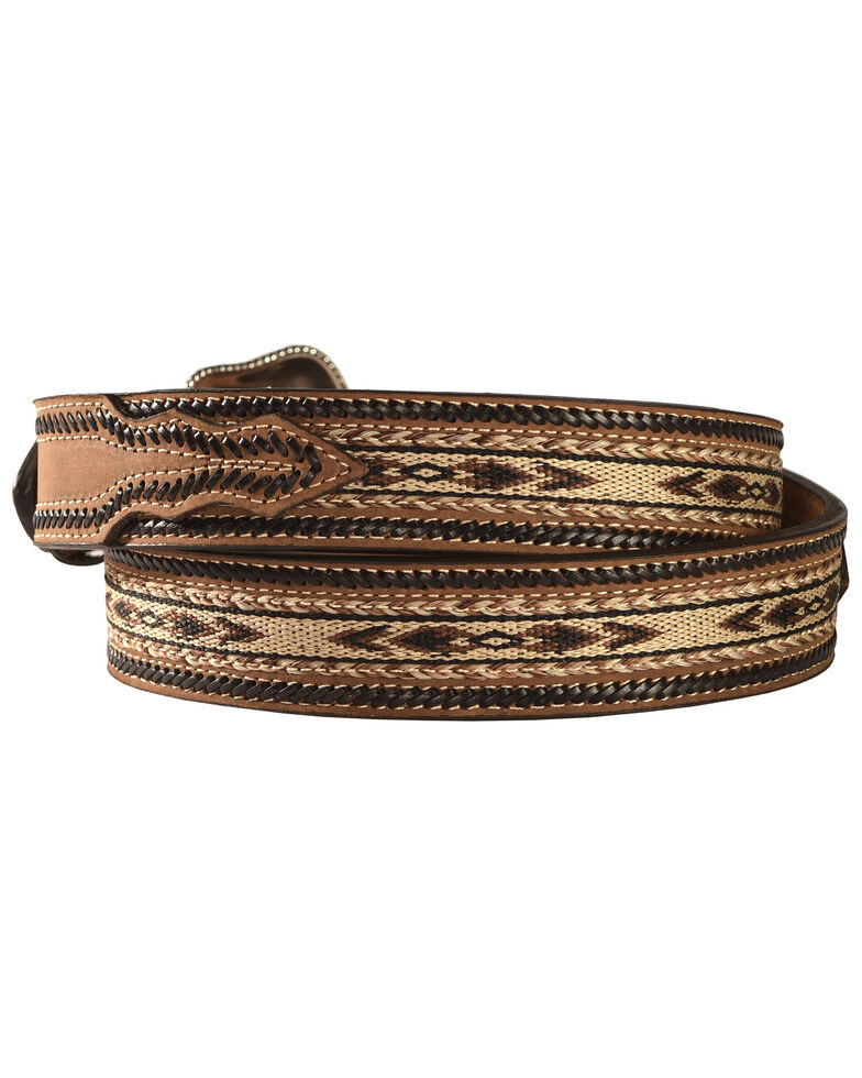 Nocona Men's Southwestern Horsehair Inlay Leather Belt, Brown, hi-res