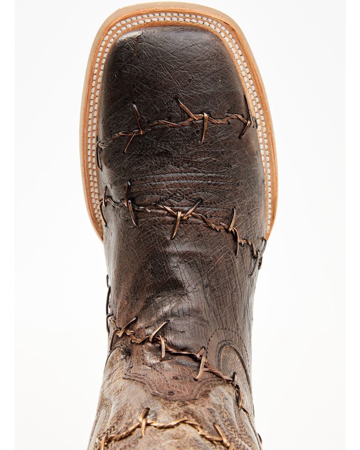 Image #6 - Corral Men's Exotic Ostrich Barbed Wire Western Boots - Broad Square Toe, Brown, hi-res