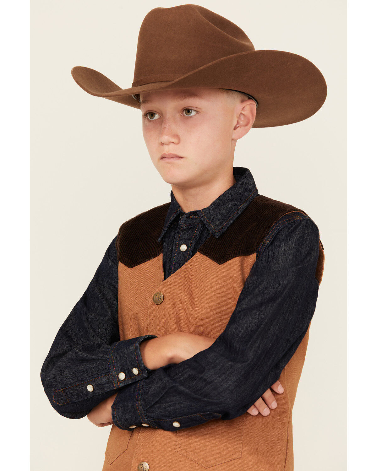 Image #2 - Powder River Outfitters Boys' Corduroy Vest, Camel, hi-res