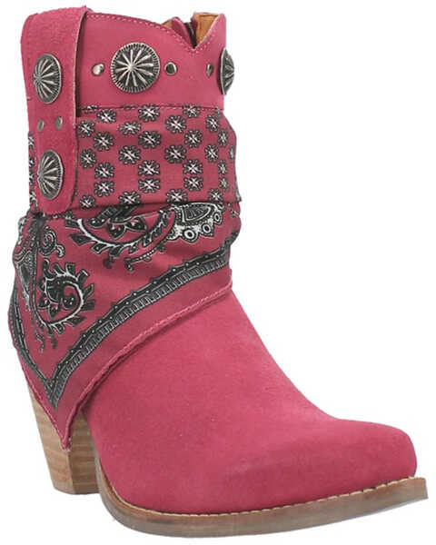 Dingo Women's Suede Bandida Western Booties - Medium Toe , Bright Purple, hi-res