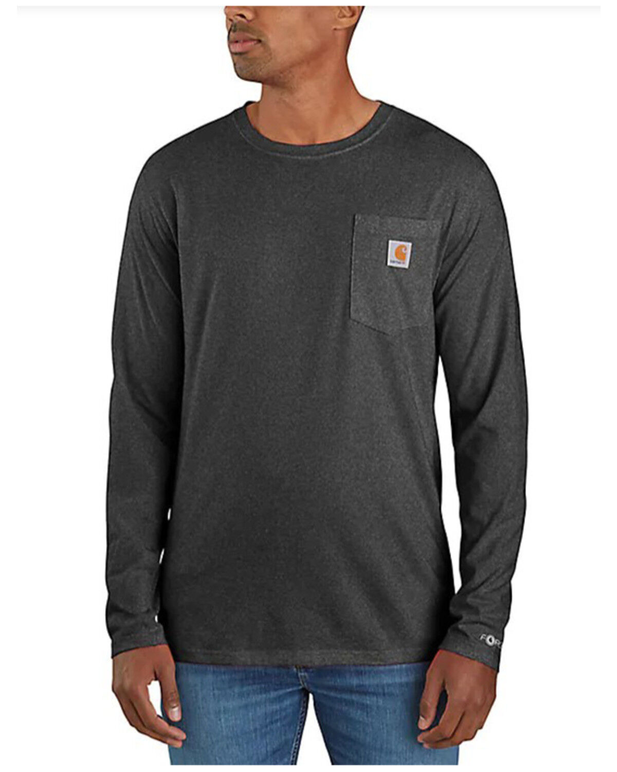 Image #1 - Carhartt Men's Force Relaxed Fit Midweight Long Sleeve Logo Pocket Work T-Shirt - Tall, Black, hi-res