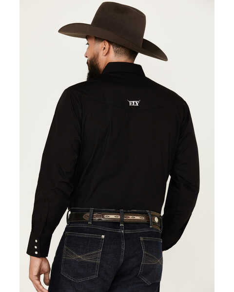 Image #4 - Ely Walker Men's Logo Embroidered Long Sleeve Pearl Snap Western Shirt, Black, hi-res