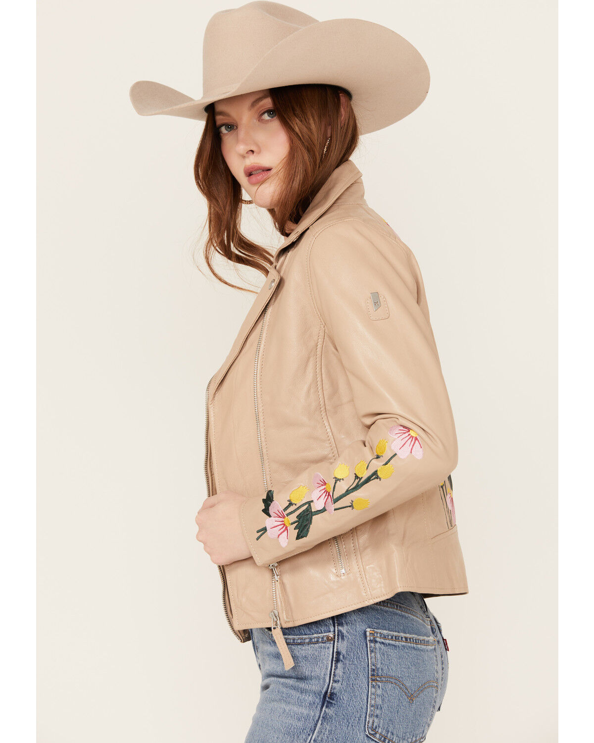 Image #2 - Mauritius Leather Women's Peonie Leather Jacket, Beige, hi-res