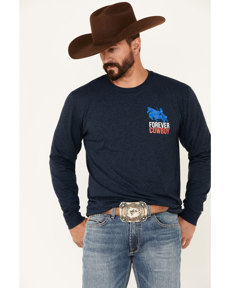 Cody James Men's Heather Navy Forever Cowboy Graphic Long Sleeve T-Shirt , Navy, hi-res
