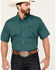 Cinch Men's Medallion Print Short Sleeve Button Down Western Shirt, Teal, hi-res