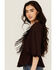 Image #2 - Shyanne Women's Embroidered Fringe Short Sleeve Shirt, Chocolate, hi-res