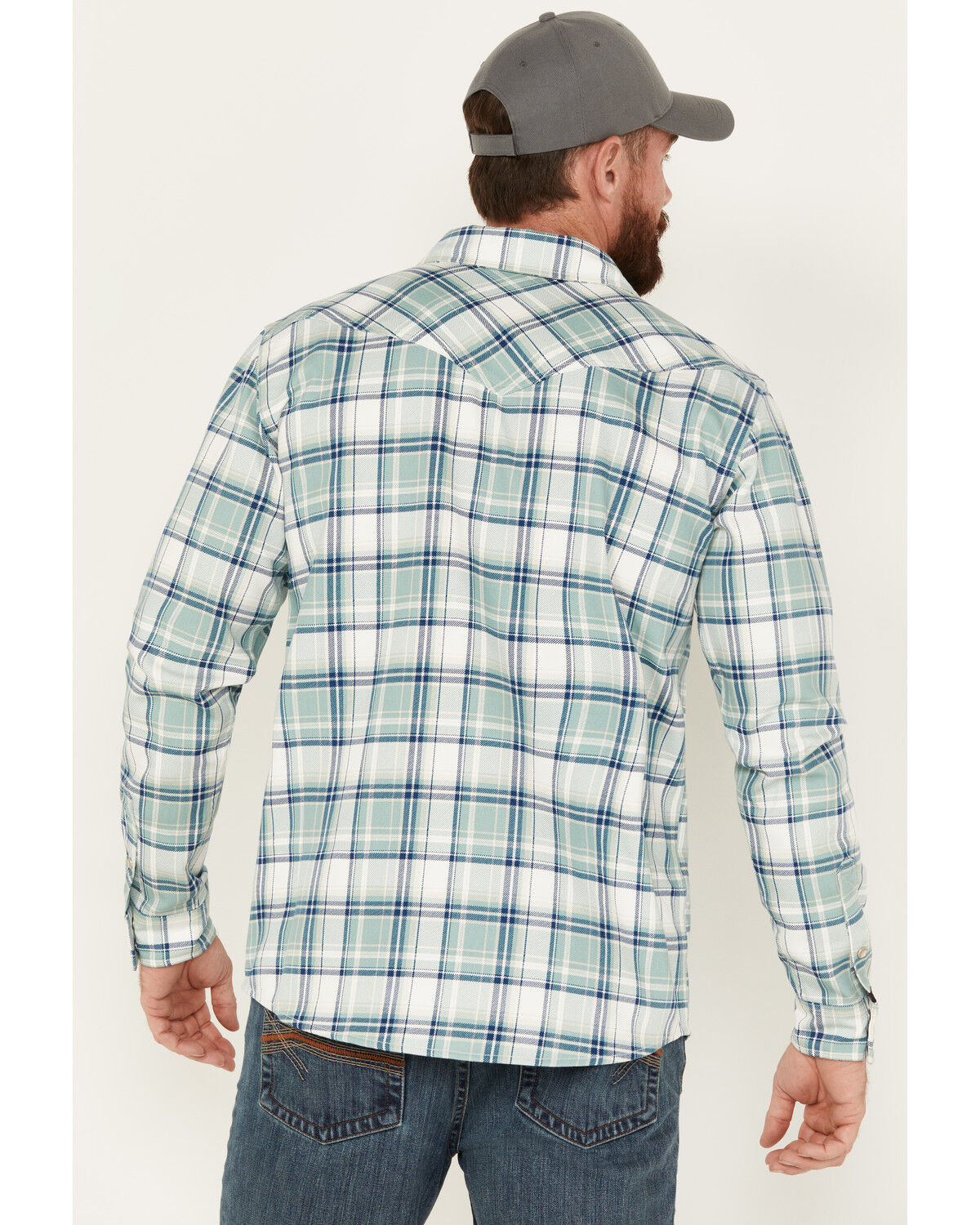 Image #4 - Cody James Men's FR Midweight Plaid Print Long Sleeve Pearl Snap Work Shirt, Blue, hi-res