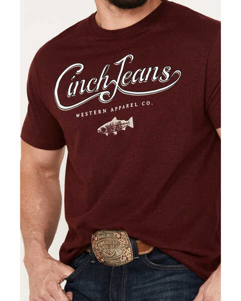 Cinch Men's Fish Logo Short Sleeve Graphic T-Shirt, Burgundy, hi-res