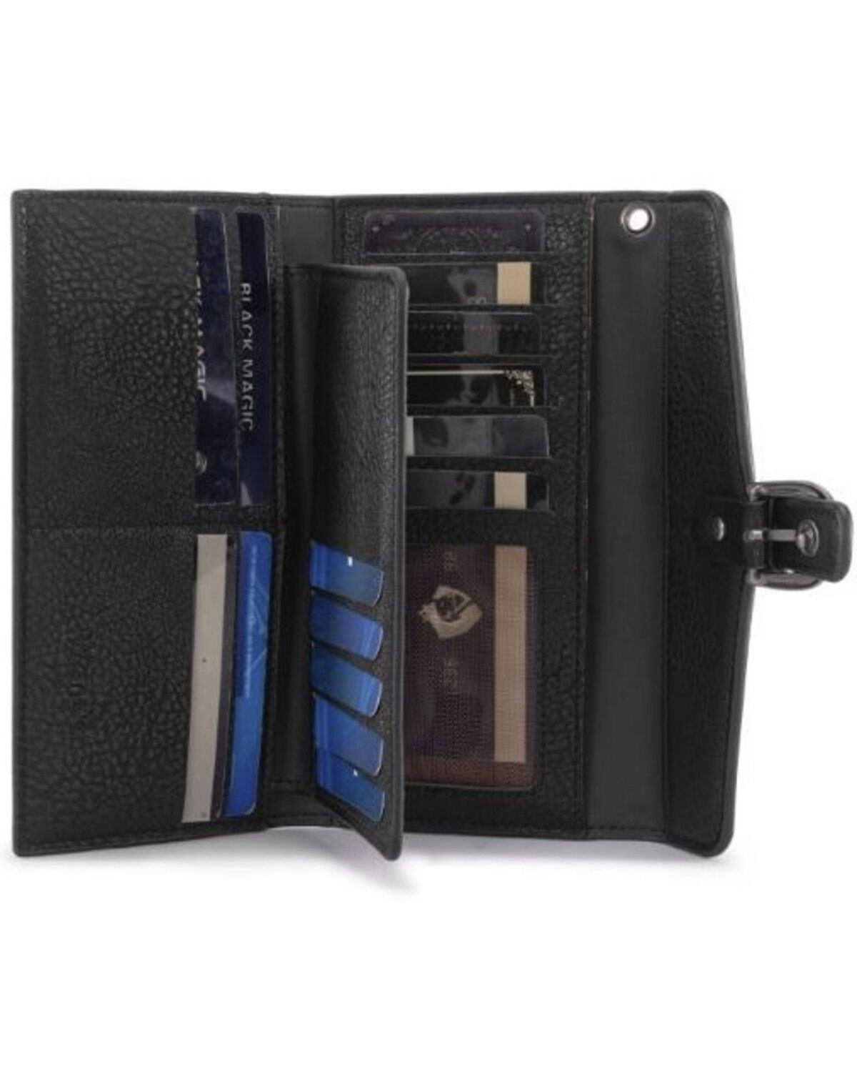 Image #2 - Wrangler Women's Cow Print Tri-Fold Wristlet Wallet, Black, hi-res