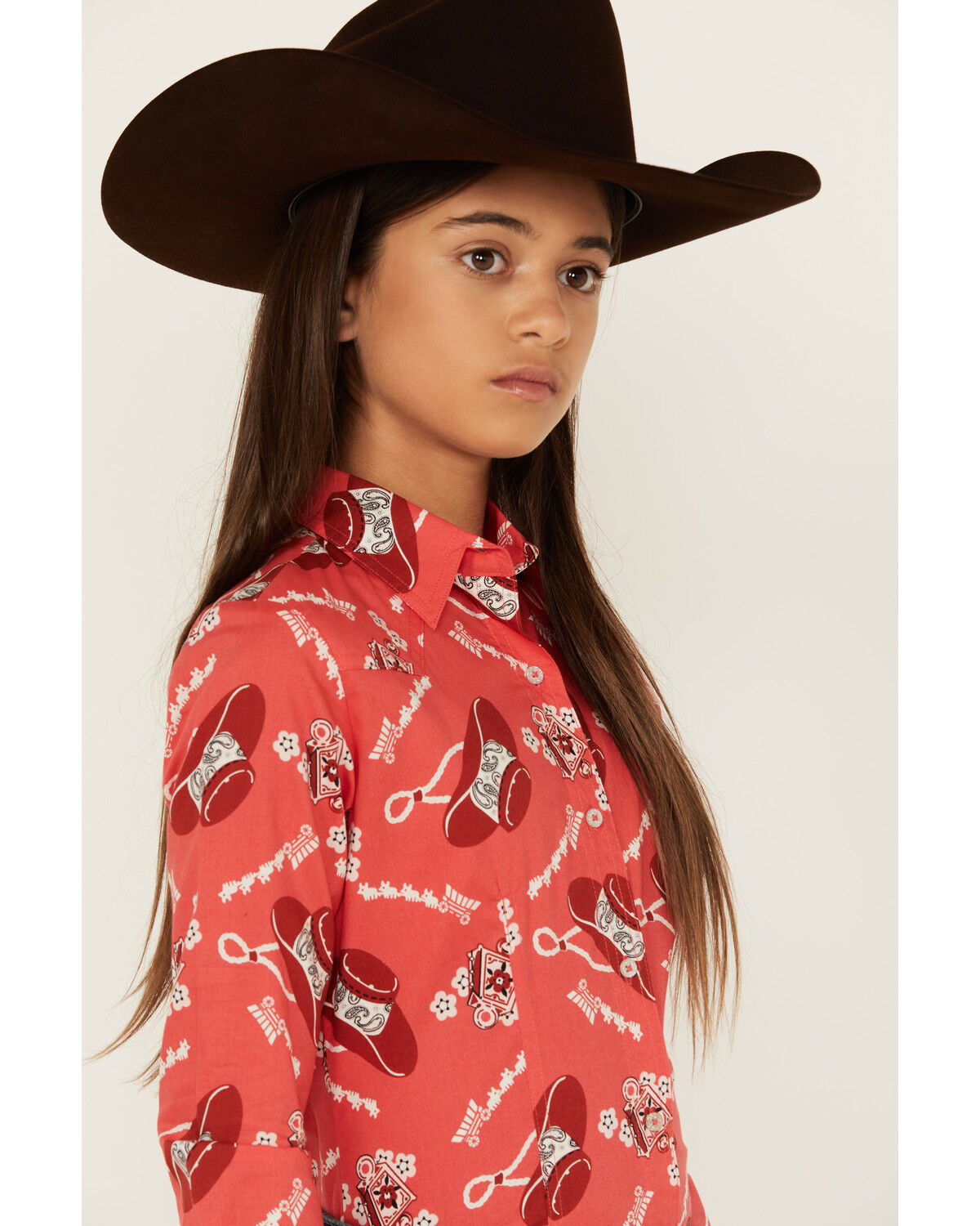 Image #2 - Cruel Girl Girls' Conversation Print Long Sleeve Button-Down Western Shirt, Coral, hi-res