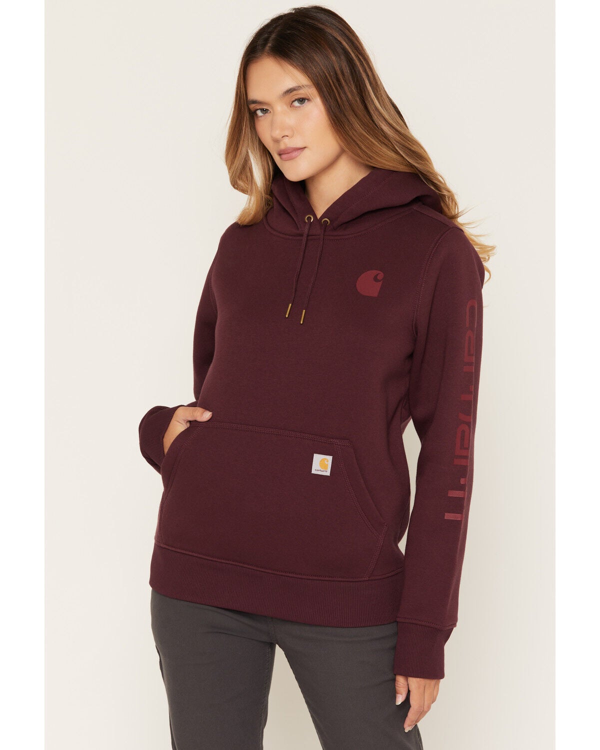 Carhartt Women's Iconic Clarksburg Logo Sweatshirt, Cherry, hi-res