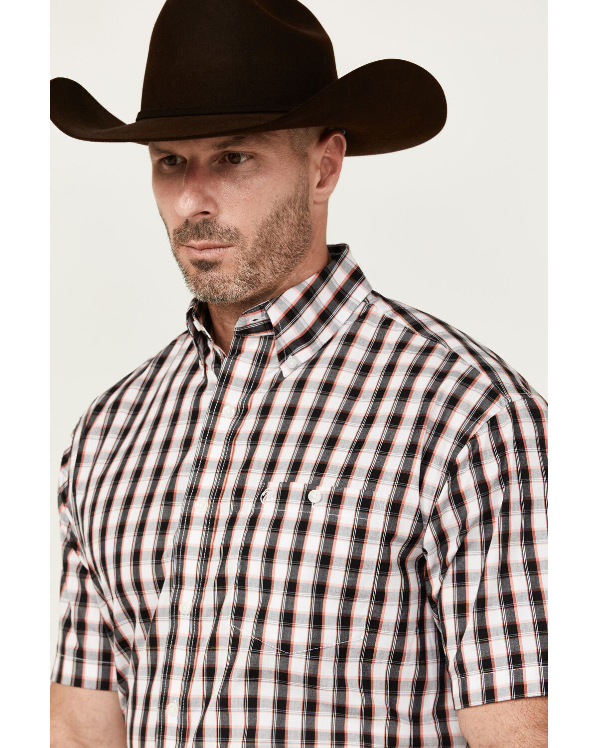 Image #2 - Wrangler Men's Classic Plaid Print Short Sleeve Button-Down Western Shirt, Black, hi-res