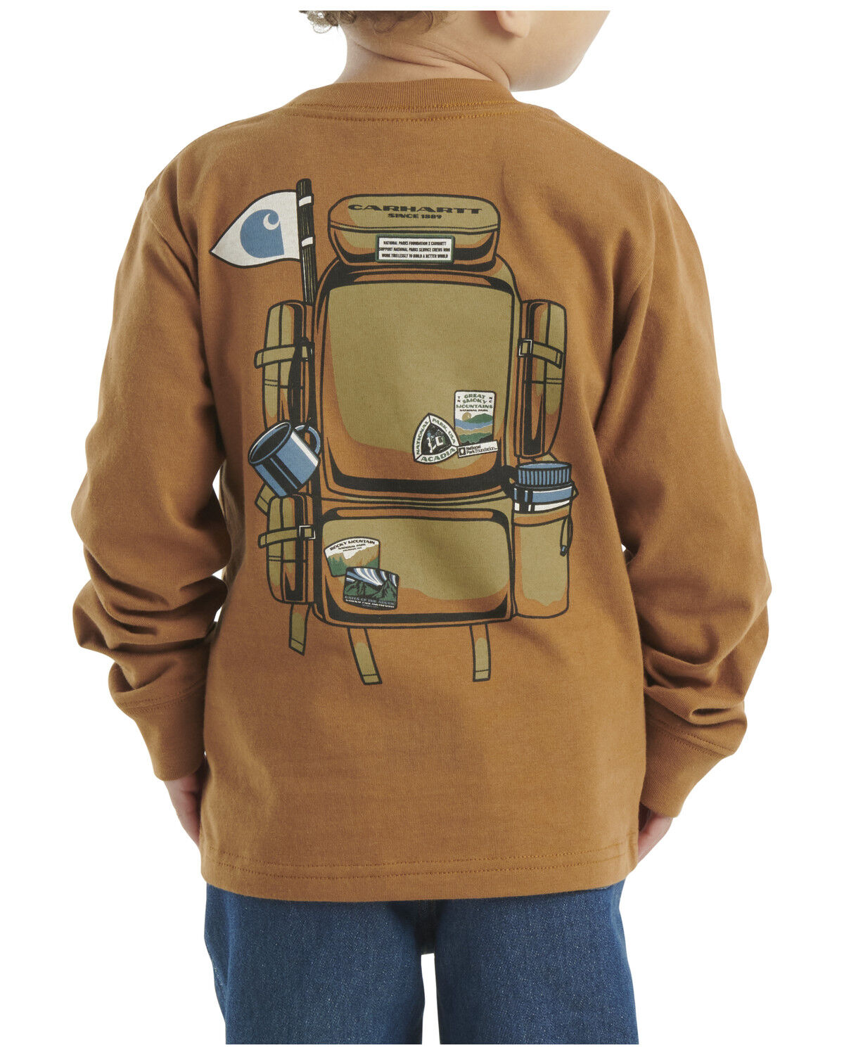 Image #1 - Carhartt Toddler Boys' Backpack Logo Long Sleeve Graphic Shirt, Brown, hi-res