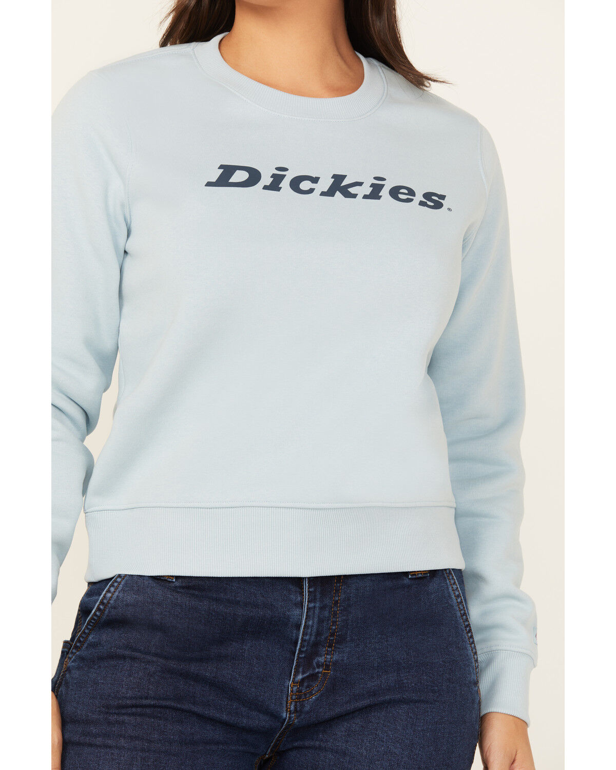 Image #3 - Dickies Women's Heavyweight Wordmark Crew Neck Fleece Sweatshirt, Light Blue, hi-res