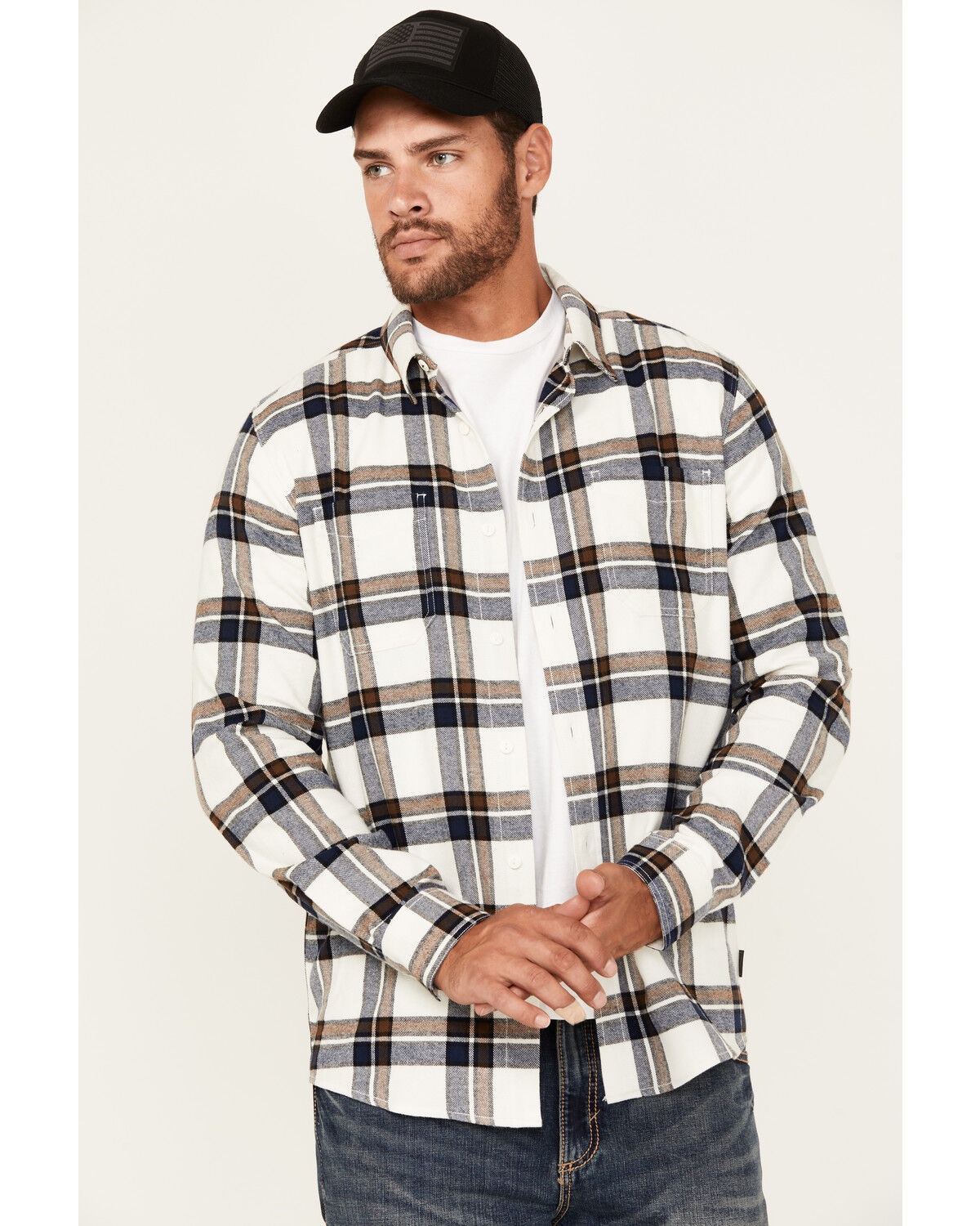 Image #1 - Brothers and Sons Men's Yukon Plaid Print Long Sleeve Button-Down Flannel Shirt, White, hi-res