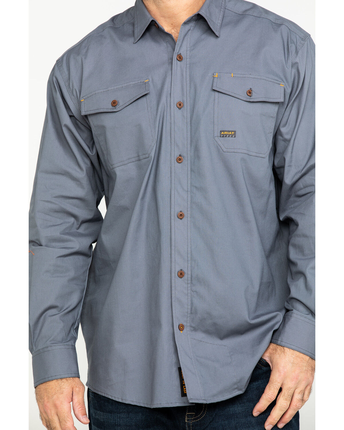 Image #4 - Ariat Men's Steel Rebar Made Tough Durastretch Long Sleeve Work Shirt, Steel, hi-res