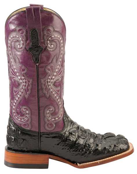 Ferrini Women's Hornback Caiman Print Western Boots - Broad Square Toe, Black, hi-res