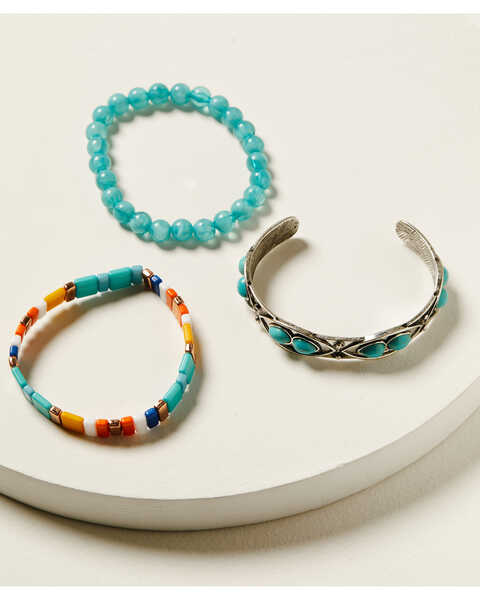 Shyanne Women's Turquoise & Silver 3-piece Bracelet Set, Silver, hi-res