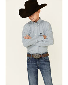 Cinch Boys' Cream Geo Print Long Sleeve Button-Down Western Shirt , Cream, hi-res