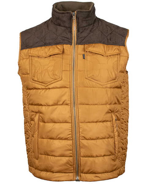 Hooey Boys' Color Block Packable Quilted Puff Zip Vest, Tan, hi-res