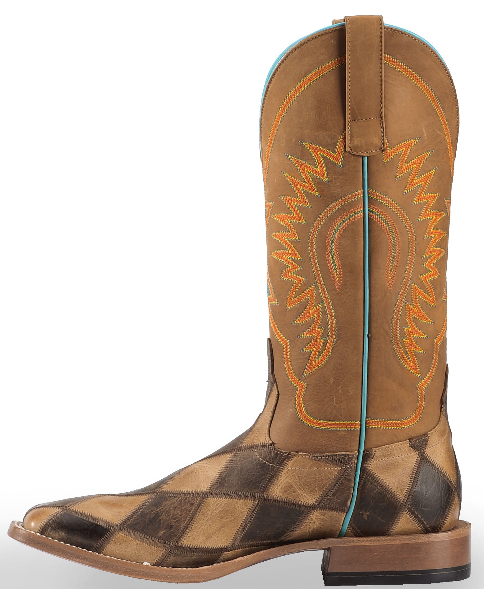 mens patchwork square toe boots