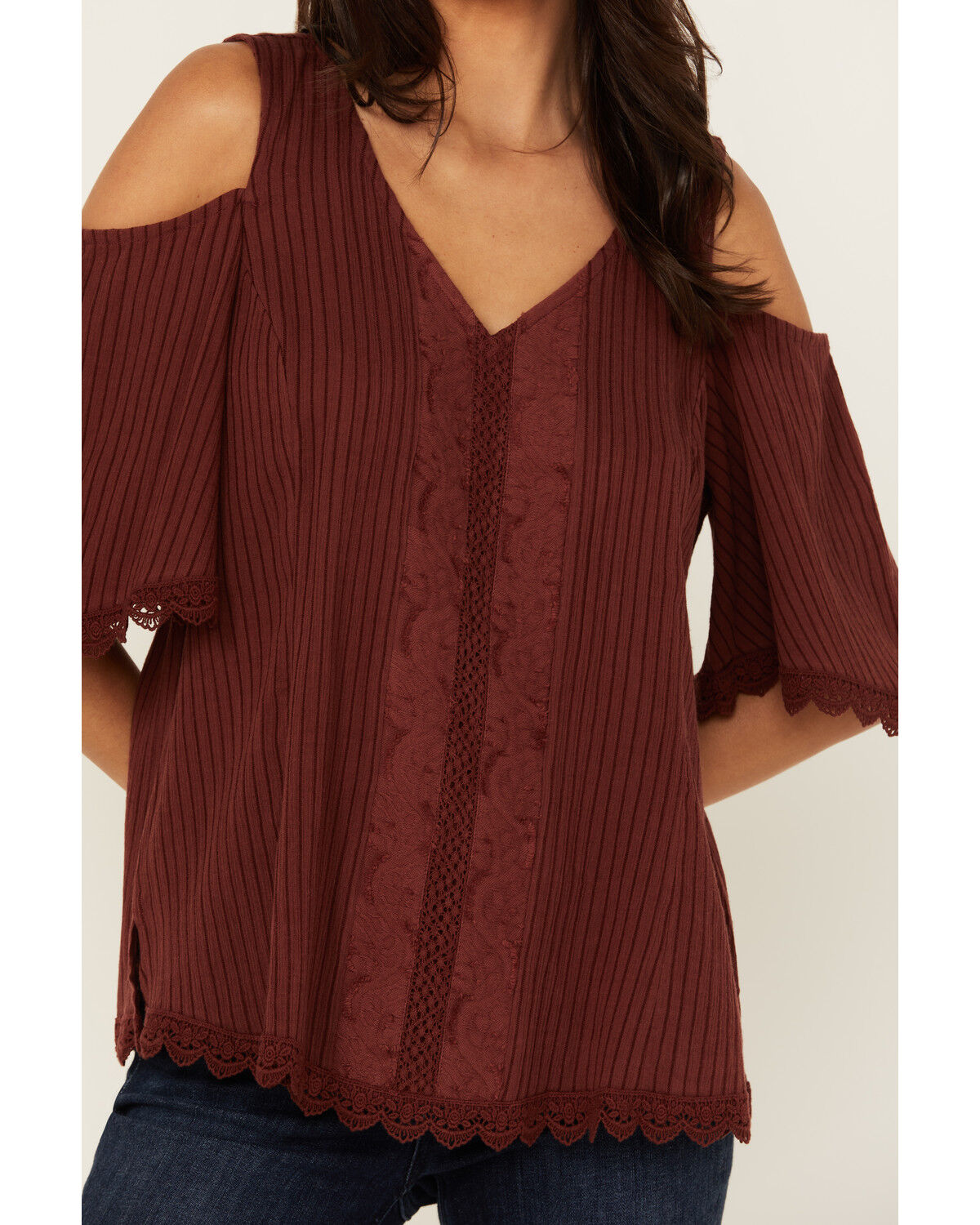 Image #3 - Shyanne Women's Short Sleeve Cold Shoulder Top, Brown, hi-res