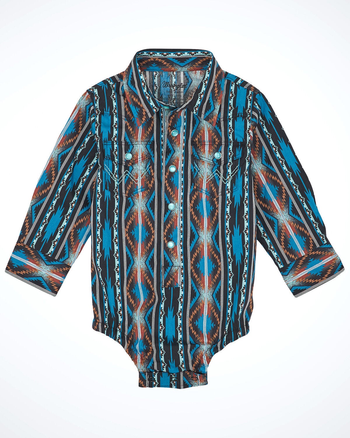 Image #1 - Wrangler Infant Boys' Checotah Southwestern Print Long Sleeve Snap Western Onesie, , hi-res