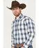 Image #2 - Roper Men's Amarillo Plaid Print Long Sleeve Western Pearl Snap Shirt, Blue, hi-res