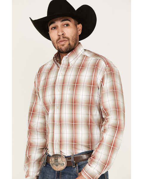 Image #2 - Stetson Men's Sandstone Ombre Large Plaid Long Sleeve Western Shirt , Red, hi-res