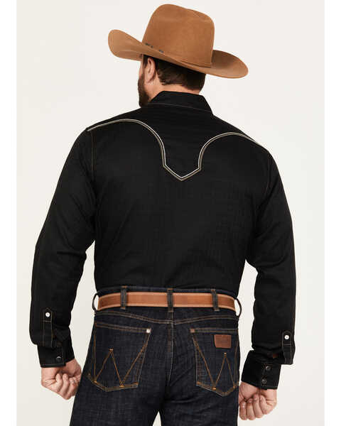 Image #4 - Rock 47 by Wrangler Men's Embroidered Long Sleeve Western Snap Shirt, Black, hi-res