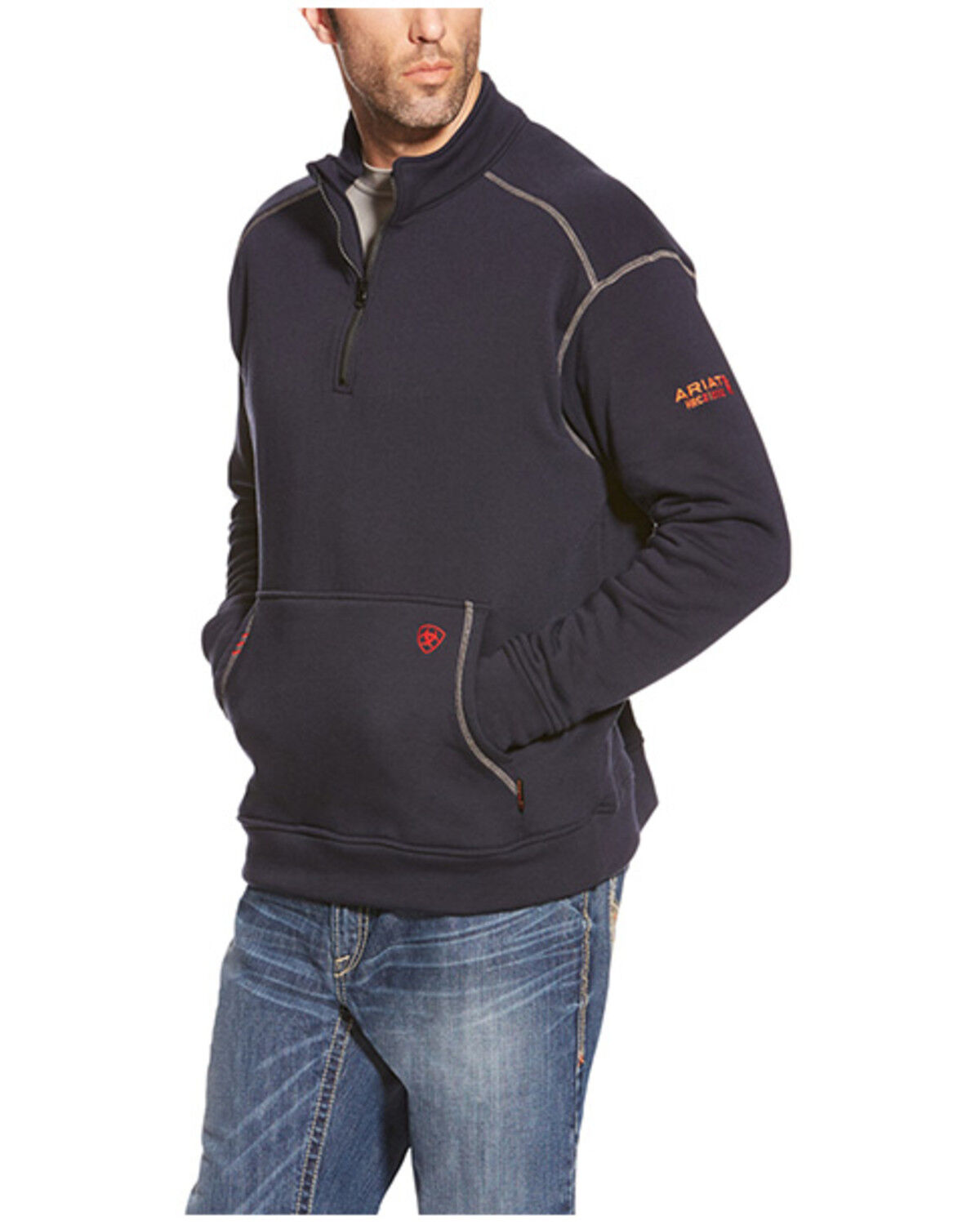 Image #1 - Ariat Men's FR Polartec 1/4 Zip Fleece Pullover, Navy, hi-res