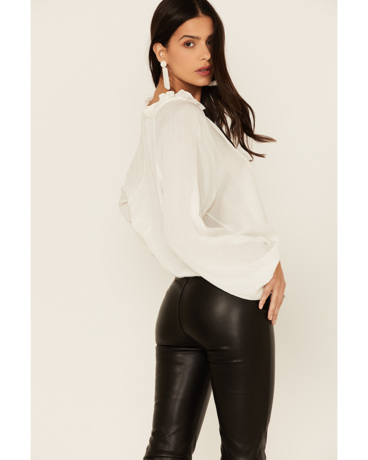 Image #3 - Wild Moss Women's Long Sleeve Tie Neck Peasant Blouse, , hi-res