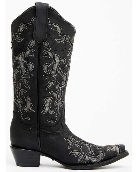 Image #2 - Corral Women's Inlay Western Boots - Snip Toe, Black/grey, hi-res