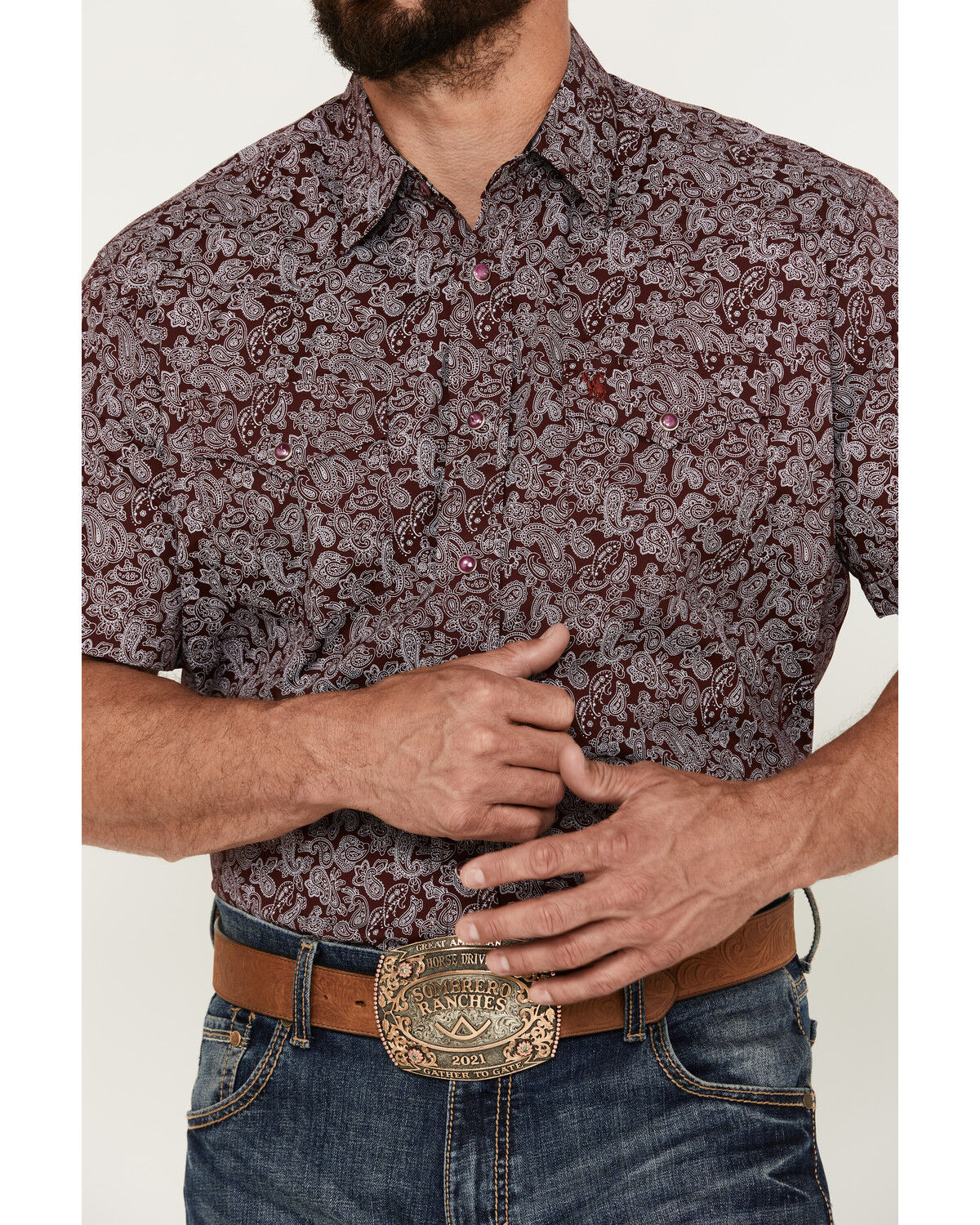Image #2 - Rodeo Clothing Men's Paisley Print Short Sleeve Snap Western Shirt, , hi-res